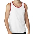 thumbnail image 1 of Men's Core Value Mid-weight Tanktop, Small White/Red, 1 of 3