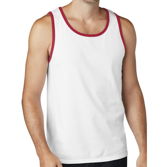 Men's Core Value Mid-weight Tanktop, Small White/Red