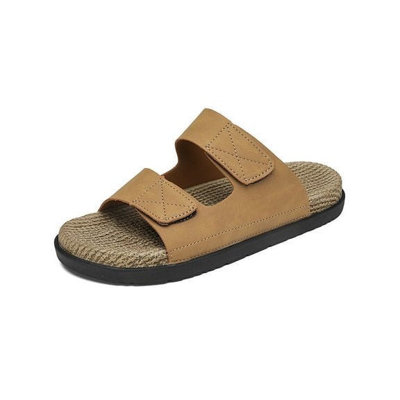 Men's Cork Insoles Sandals Open-Toe Adjustable Casual Slippers Lightweight Comfortable Flat Shoes Brown 9.5 US