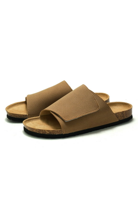 Men's Cork Sandals Suede Leather Slides Non-Slip Beach Shoes