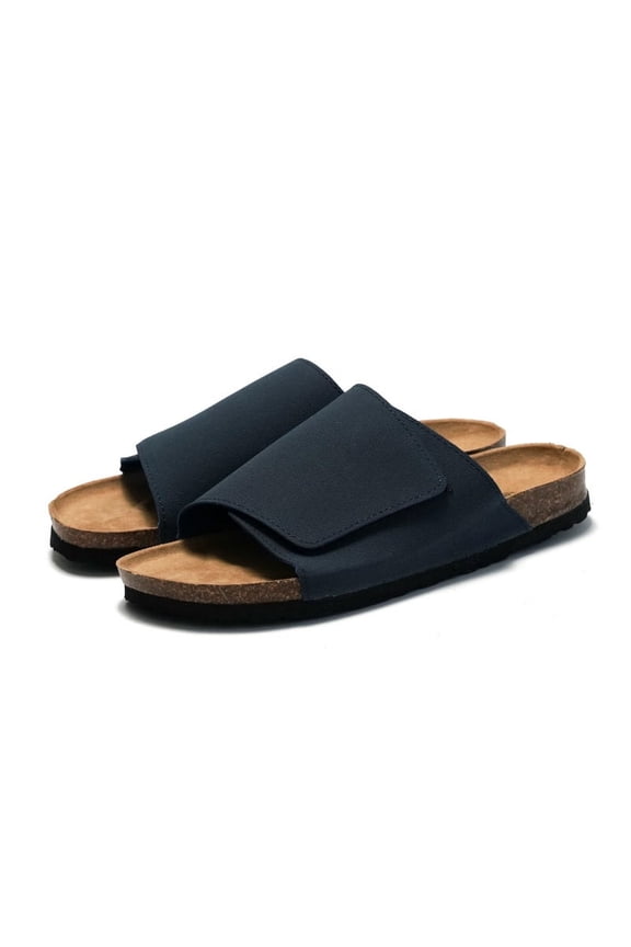 Men's Cork Sandals Suede Leather Slides Non-Slip Beach Shoes