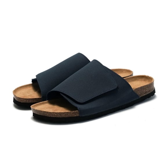 Men's Cork Sandals Suede Leather Slides Non-Slip Beach Shoes
