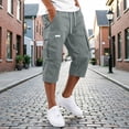 thumbnail image 1 of Men's Cotton 3/4 Length Cargo Shorts Relaxed Fit Below Knee Capri Pants with Drawstring & Multiple Utility with White Label and Pockets, 1 of 5