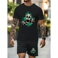 thumbnail image 1 of Men's Cotton 3D Graphic Skull T Shirt and Shorts Set 2 Piece Outfits Fashion Summer Tracksuits Casual Sportwear Set Black M, 1 of 7