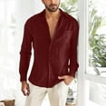 thumbnail image 1 of Men's Cotton And Linen Blouse Shirt Casual Button Down Long Roll-Up Sleeve Shirt Summer Beach Hippie T Shirt Wine M, 1 of 7