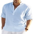 thumbnail image 1 of Men's Cotton And Linen Casual Shirt, Long Sleeved sun protection Linen Shirt, Beach T-Shirts S-5xl Top Cotton Blend Linen Stand-Up Collar Shirt, 1 of 6