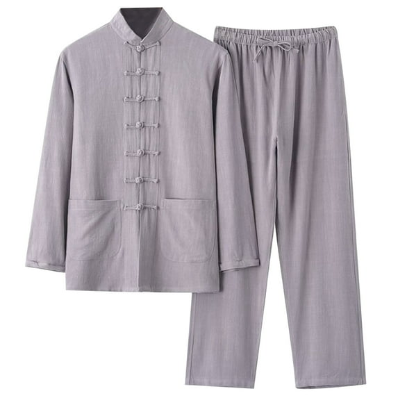 Men's Cotton And Linen Set 2 Piece Clothing Shirt Casual Set Long Sleeved Pants Set