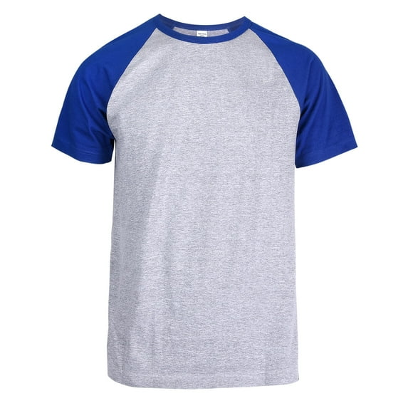 Men's Cotton Baseball T-Shirts Short Sleeve Crew Neck Classic Tee Shirt, Royal Blue/Heather Gray, Large, 1 Pack