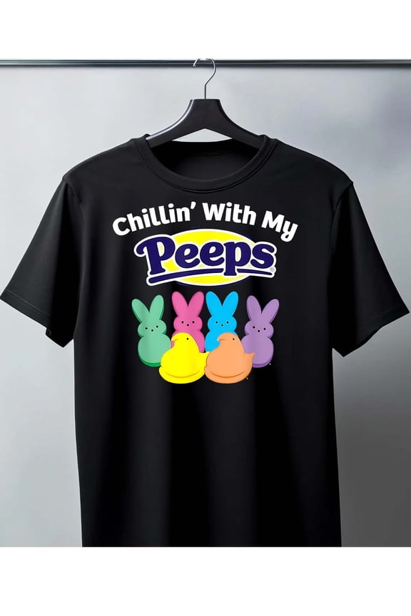 Men's Cotton Black T-Shirt - Chillin' With My Peeps Easter Theme Design
