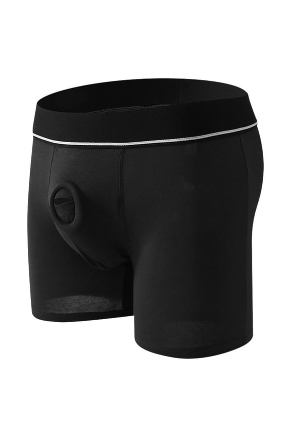 Men's Cotton Blend Cut-Out Boxer Briefs, Ring-Style Bulge Enhancing Underwear, Breathable Solid Color Sexy Lingerie Trunks, 6 Colors, Sizes M–XXL