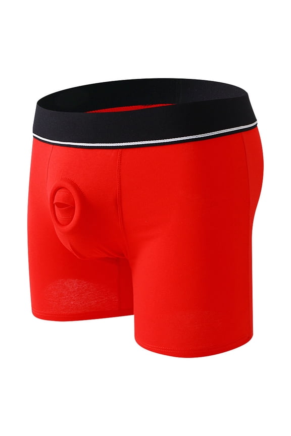 Men's Cotton Blend Cut-Out Boxer Briefs, Ring-Style Bulge Enhancing Underwear, Breathable Solid Color Sexy Lingerie Trunks, 6 Colors, Sizes M–XXL