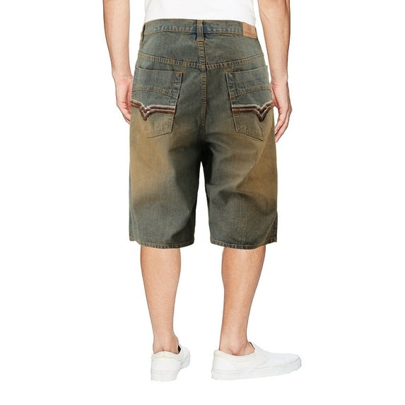Men's Cotton Blend Denim Faded Wash Quality Relaxed Fit Casual Jean Shorts (Khaki Tint, 48)