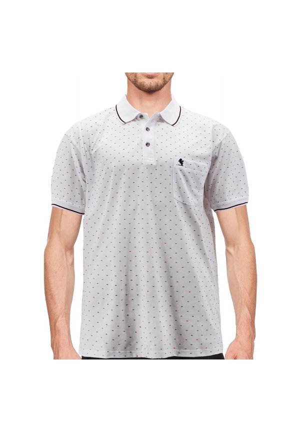 Men's Cotton Blend Embroidered Logo Short Sleeve Classic Polo Shirt (White, XL)