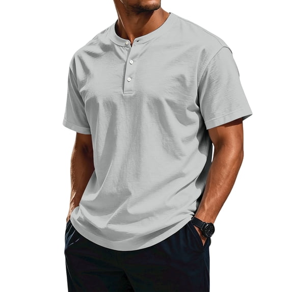 Men's Cotton Blend Henley T Shirts Short Sleeve Button Casual Basic Tees Work Tops