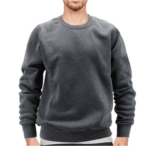 Men's Cotton Blend Jersey Sweatshirt Classic Long Sleeve Crewneck Sweater (Charcoal, M)