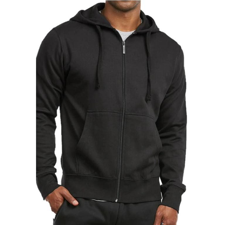 Men's Cotton Blend Lightweight Fleece Lined Sport Gym Zip Up Sweater  Hoodie, Black 2XL, 1 Count, 1 Pack