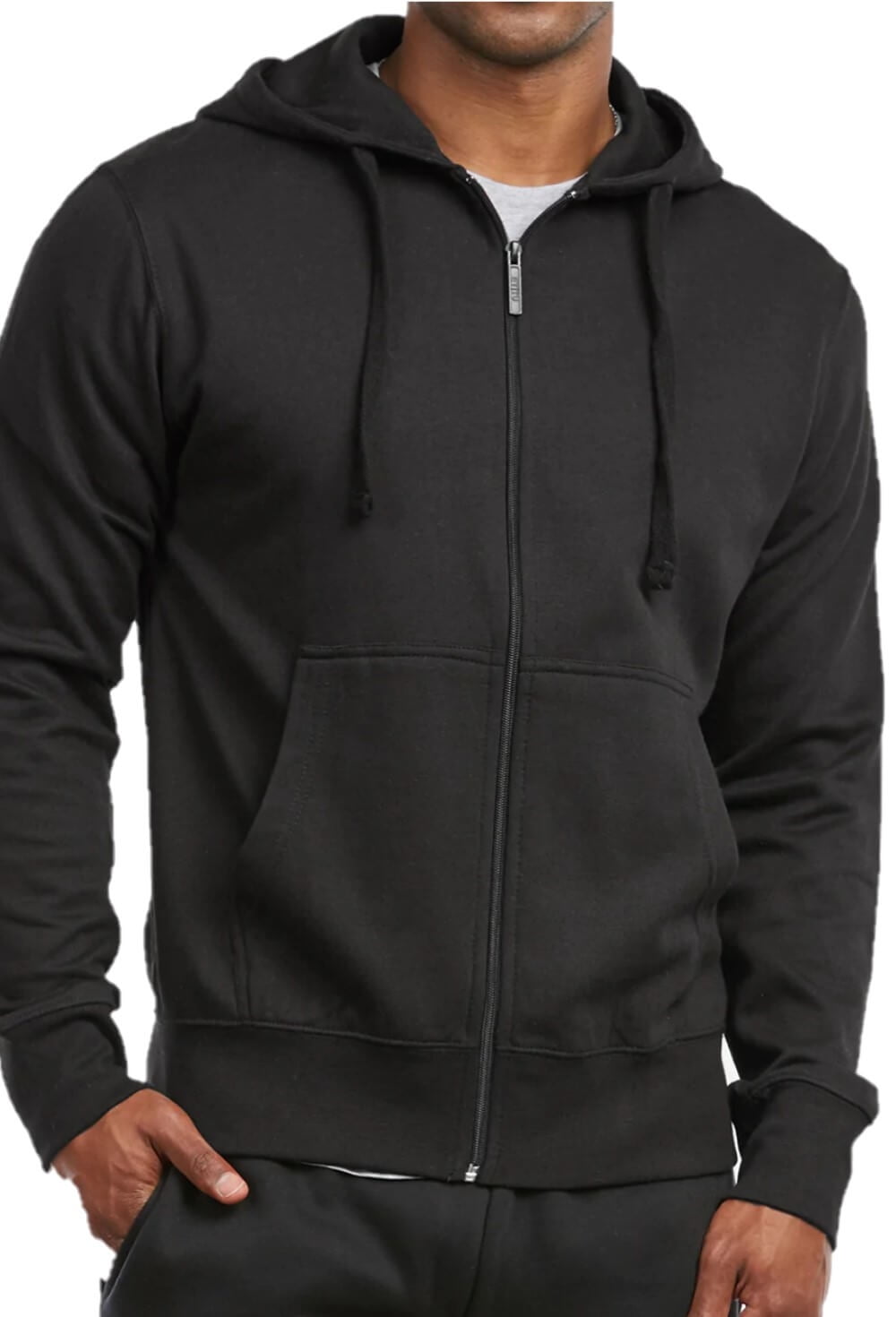 Men's Cotton Blend Lightweight Fleece Lined Sport Gym Zip Up Sweater  Hoodie, Black L, 1 Count, 1 Pack