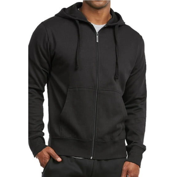Men's Cotton Blend Lightweight Fleece Lined Sport Gym Zip Up Sweater Hoodie, Black L, 1 Count, 1 Pack