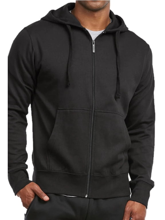 Men's Cotton Blend Lightweight Fleece Lined Sport Gym Zip Up Sweater Hoodie, Black XL, 1 Count, 1 Pack