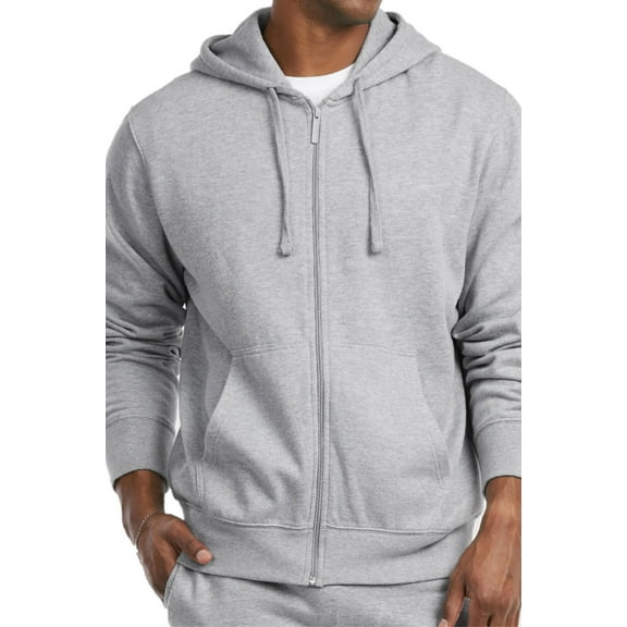 Men's Cotton Blend Lightweight Fleece Lined Sport Gym Zip Up Sweater Hoodie, Heather Gray L, 1 Count, 1 Pack
