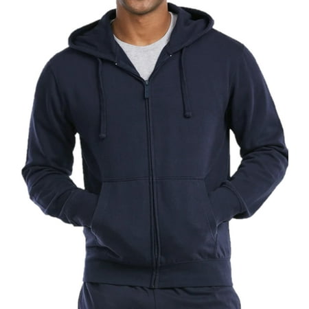 Men's Cotton Blend Lightweight Fleece Lined Sport Gym Zip Up Sweater Hoodie, Navy 2XL, 1 Count, 1 Pack
