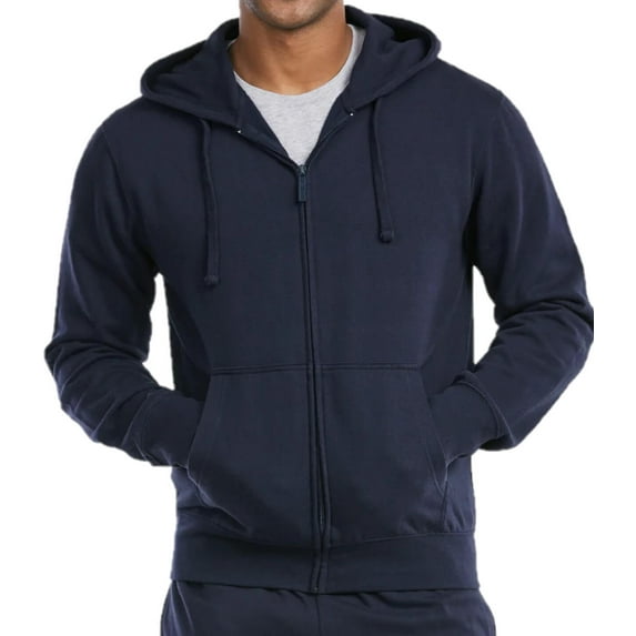 Men's Cotton Blend Lightweight Fleece Lined Sport Gym Zip Up Sweater Hoodie, Navy S, 1 Count, 1 Pack