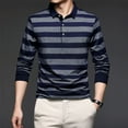 thumbnail image 1 of Men's Cotton Blend Long Sleeve Striped Polo T-shirt, 1 of 13