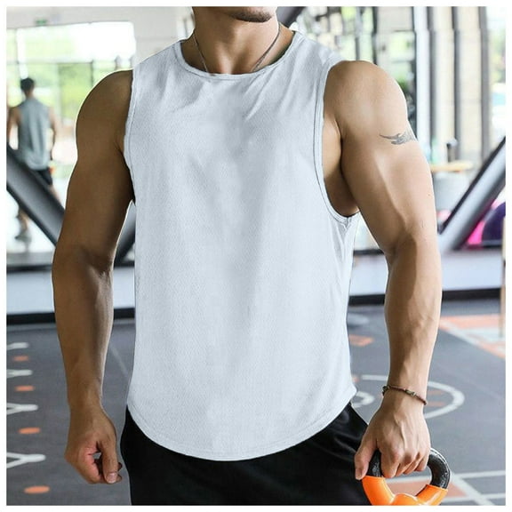 Men's Cotton Blend Sleeveless Muscle Shirts, Sizes S-3X White 2XL