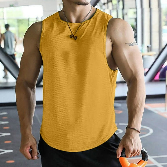 Men's Cotton Blend Sleeveless Muscle Shirts, Sizes S-3X Yellow L