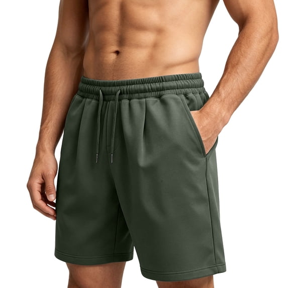 Men's Cotton Blend Straight Leg Sweat Shorts 7 Inch, Elastic Waist Drawstring Casual Shorts with Side Pockets, Loose Fit Breathable Workout & Lounge Shorts Army Green