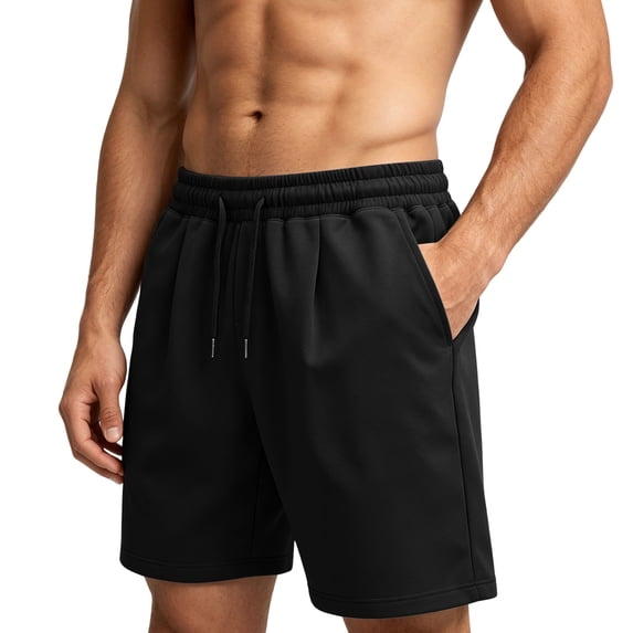 Men's Cotton Blend Straight Leg Sweat Shorts 7 Inch, Elastic Waist Drawstring Casual Shorts with Side Pockets, Loose Fit Breathable Workout & Lounge Shorts Black