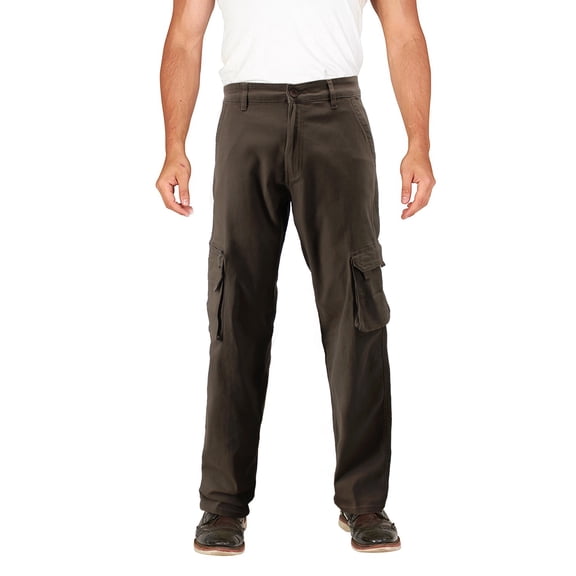 Men's Cotton Blend Stretch Work Trousers Multi Pocket Cargo Pants (Brown, 34 x 30)