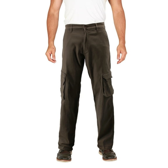 Men's Cotton Blend Stretch Work Trousers Multi Pocket Cargo Pants (Brown, 38 x 30)