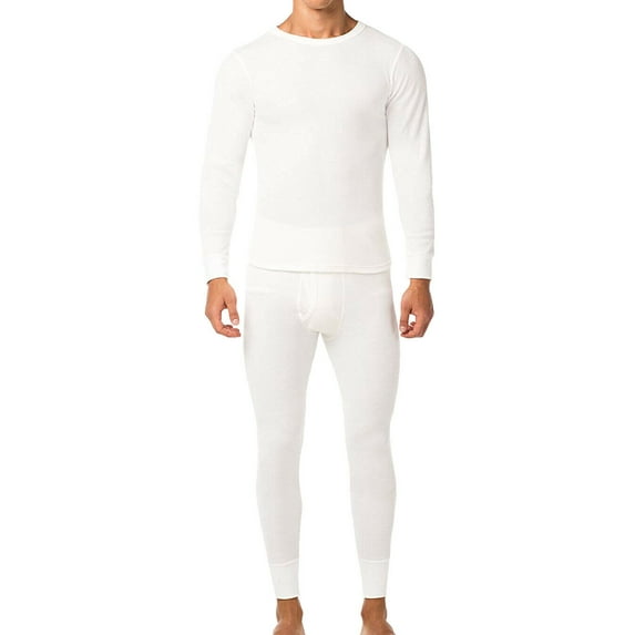 Men's Cotton Blend Waffle Knit Thermal Underwear Stretch Shirt & Pants 2pc Set (3XL, White)