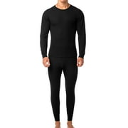 SLM THERMATEK Men's Cotton Blend Waffle Knit Thermal Underwear Stretch Shirt & Pants 2pc Set (Black, S)