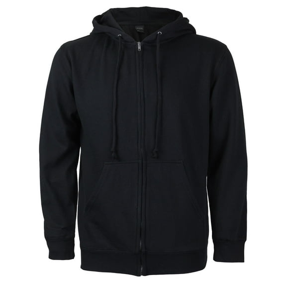 Men's Cotton Blend Zip Up Drawstring Fleece Lined Sport Gym Sweater Hoodie (Black,S)