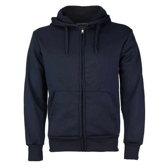 Men's Cotton Blend Zip Up Drawstring Fleece Lined Sport Gym Sweater Hoodie (Navy,2XL)
