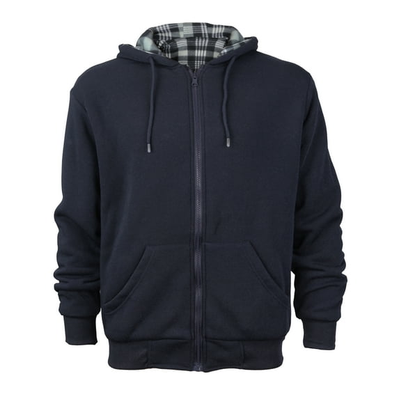 Men's Cotton Blend Zip Up Drawstring Fleece Lined Sport Gym Sweater Hoodie (Reversible - Navy, 3XL)
