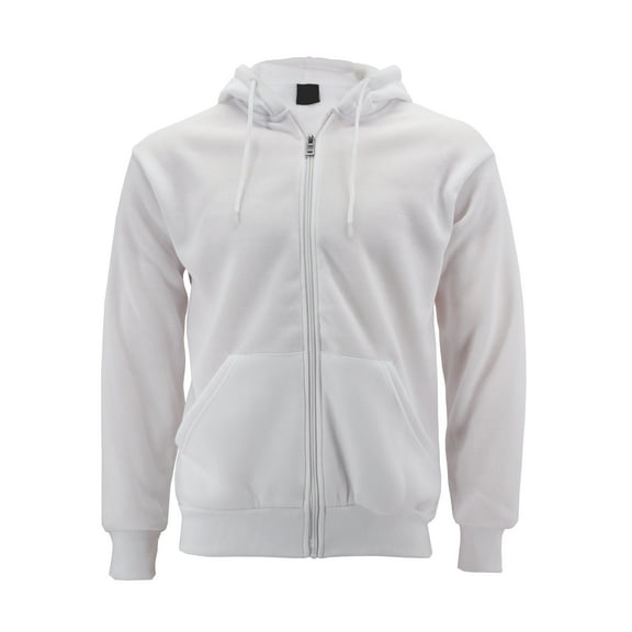 Men's Cotton Blend Zip Up Drawstring Fleece Lined Sport Gym Sweater Hoodie (White, 3XL)