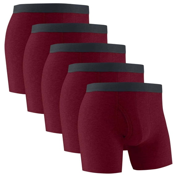 Men's Cotton Boxer Briefs Comfort Soft Underwear Moisture-Wicking Breathable Panties 5 Pack