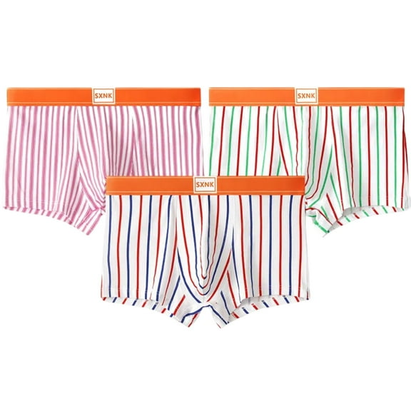 Men's Cotton Boxer Briefs Striped Design Everyday Underwear