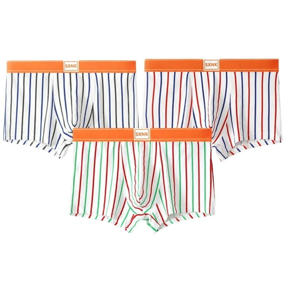 Men's Cotton Boxer Briefs Striped Design Everyday Underwear