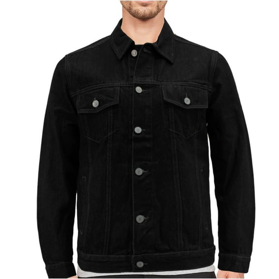 Men’s Cotton Button Up Casual Unlined Denim Classic Trucker Jean Jacket (Black, M)