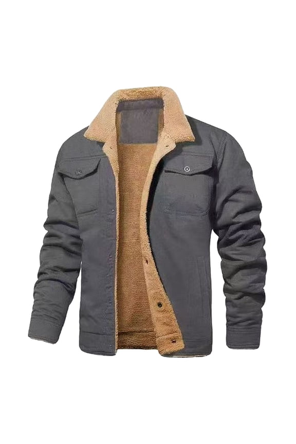 Men's Cotton Cargo Jackets Winter Lined Jackets Trucker Jacket,Grey,S