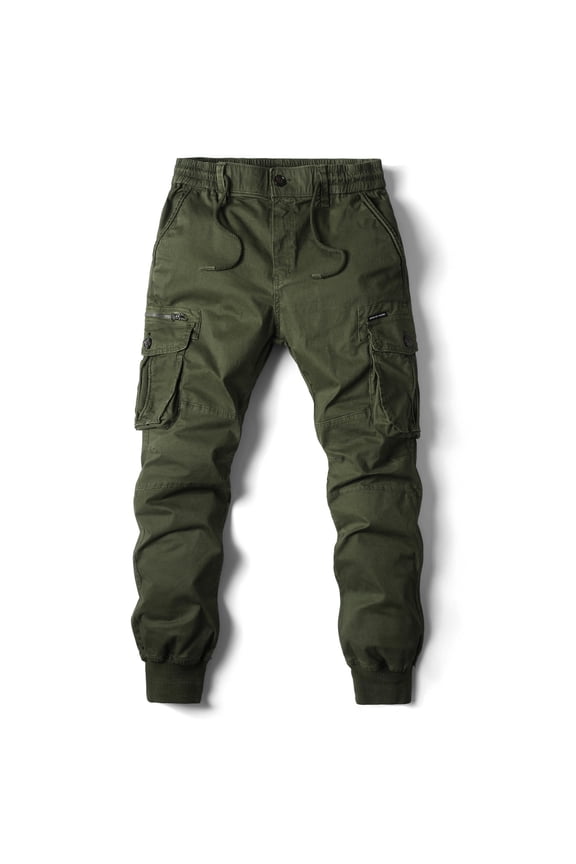 Men's Cotton Cargo Pants, Elastic Waist Multi-Pocket Tactical Work Pants, Casual Streetwear Outdoor Long Trousers for Men