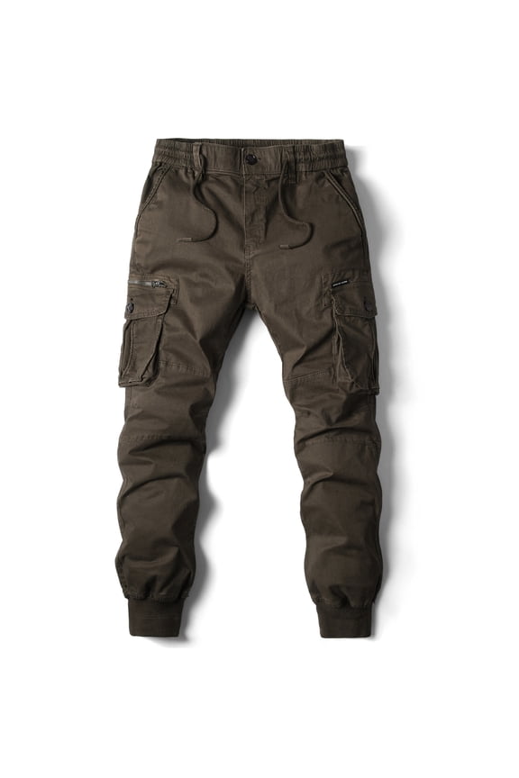 Men's Cotton Cargo Pants, Elastic Waist Multi-Pocket Tactical Work Pants, Casual Streetwear Outdoor Long Trousers for Men