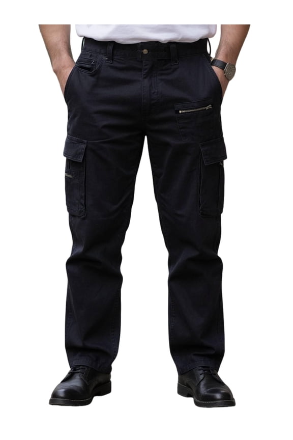 Men's Cotton Cargo Pants, Multi-Pocket Loose Fit Casual Work Pants for Men