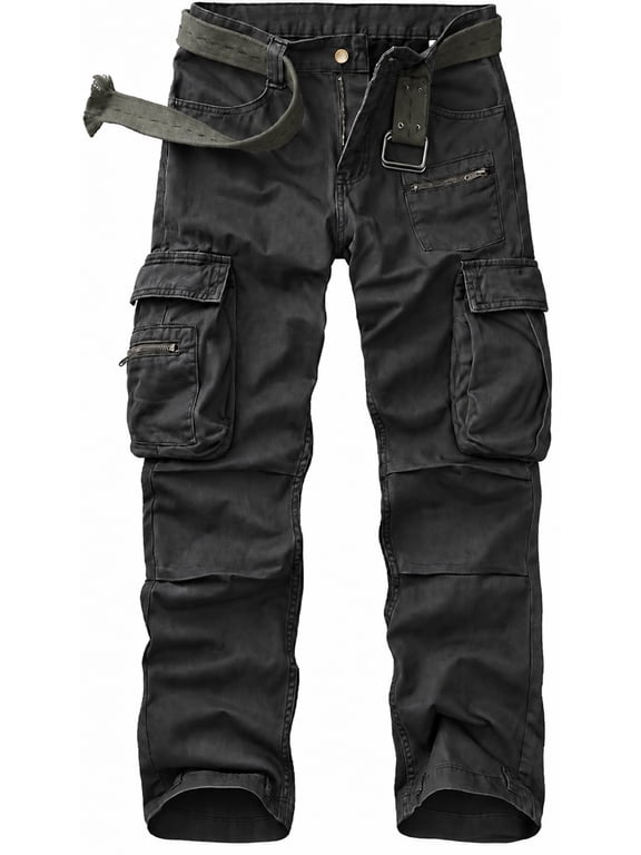 Men's Cotton Cargo Pants, Multi-Pocket Loose Fit Casual Work Pants for Men,Size 32-42