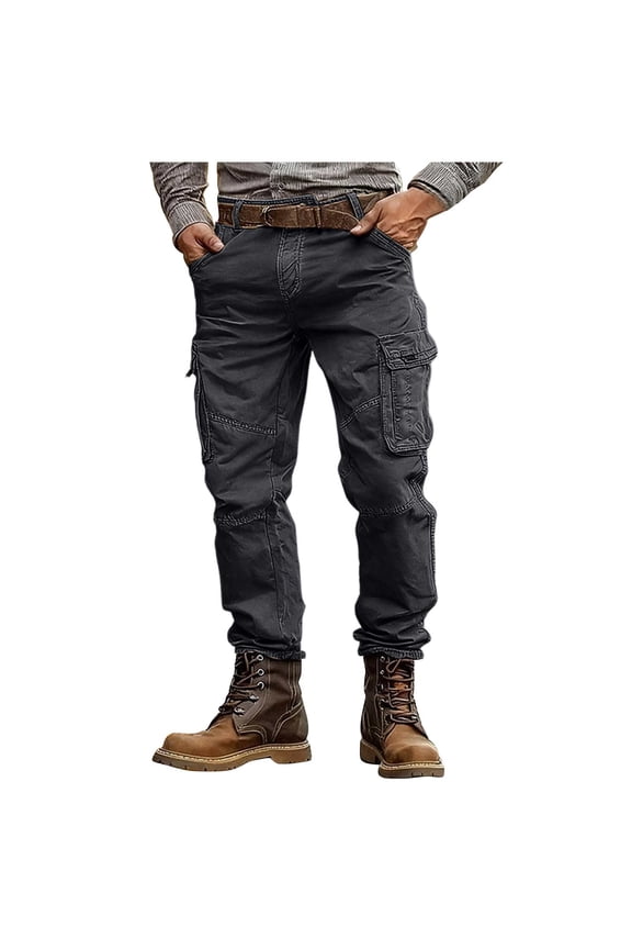 Men's Cotton Cargo Pants with Multi Pockets Athletic Work Trousers Wide-Leg Running Slacks Fashion Casual Pants Workout Hiking Slack Solid Trendy Outfits 2026 Spring Fall Pants Gray 38