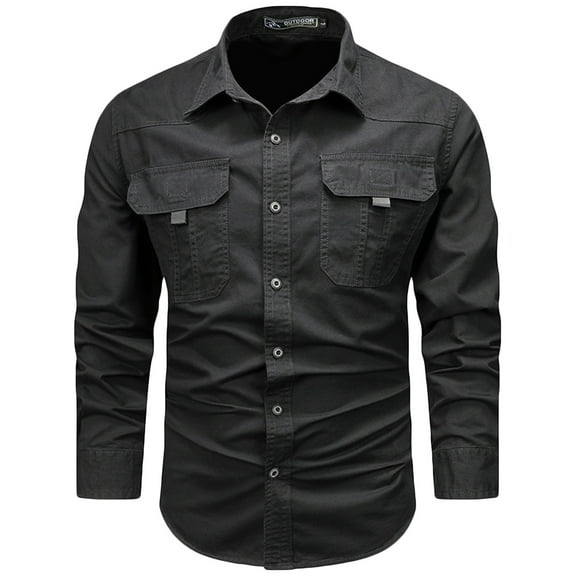 Men's Cotton Cargo Shirt Long Sleeve Button Down Military Tactical Shirts Stylish Outdoor Hiking Shirts with Pockets